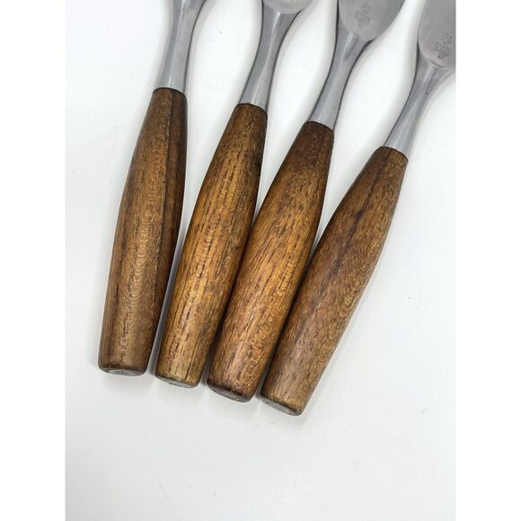 Dansk FJORD Dinner Knives Teak Handle Stainless Steel Germany 8 3/8” Set Of 4 - Picture 7 of 8